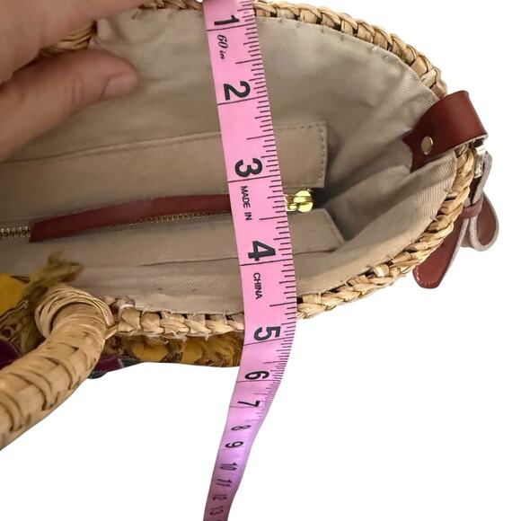 Sam Edelman Jaelynn Bow Tote Straw Bag Leather Fabric Crossbody Resort Purse - Picture 9 of 10